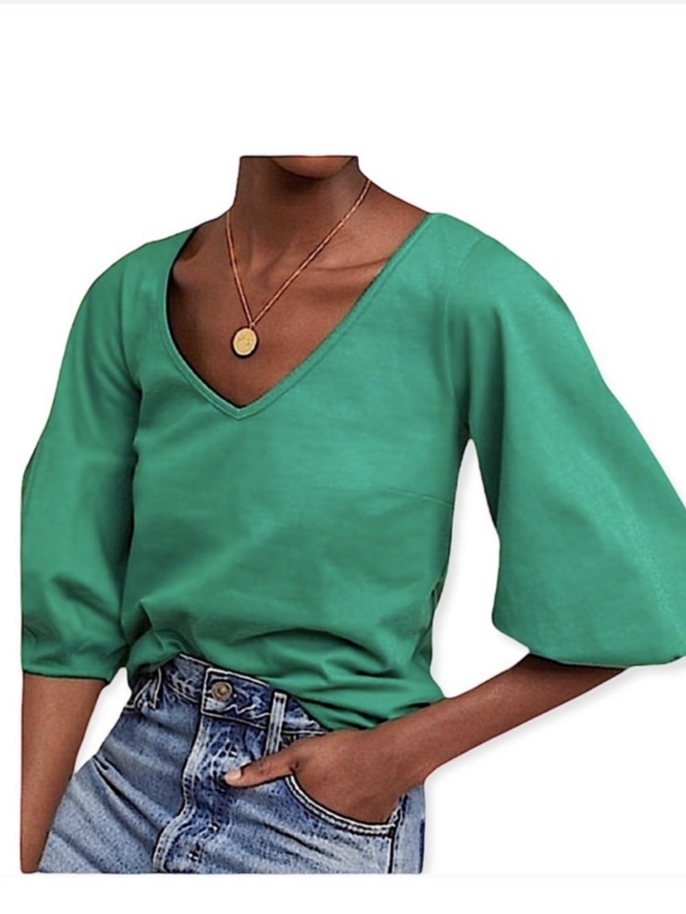 Velvet‎ by Graham & Spencer for Anthropologie Grn Top Women's sm Balloon Sleeve